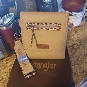 Wrangler Tan Crossbody Bag with Leopard Accents